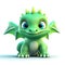 Adorable green dragon baby on white background