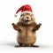 Adorable Ground Squirrel Waving In Santa Hat - Realistic 3d Rendering