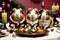 Adorable guinea pigs at miniature christmas feast