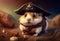 Adorable hamster with a pirate hat with cute face expression. Cartoon character