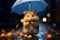 Adorable hamster takes cover beneath a tiny umbrella in the rain