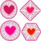 Adorable hand drawn arrows and heart brushes valentine sticker frames in geometric shapes.