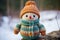 Adorable handmade knitted Snowman - festive New Years symbol of joy and celebration