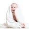 Adorable happy baby in towel