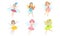 Adorable Happy Little Fairies Set, Smiling Beautiful Girls in Colorful Fairy or Elf Costumes Vector Illustration