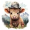 Adorable Highland Baby Cow Wearing Cowboy Hat and Bandana AI Generated