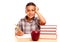 Adorable Hispanic Boy with Books, Apple, Pencil an