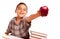 Adorable Hispanic Boy with Books, Apple, Pencil an