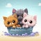 Adorable illustrated kittens in a water tub, surrounded by fresh flowers, exuding charm and intricate details.