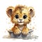 Adorable illustrated lion cub taking a bubbly bath, showcasing playful innocence and vibrant details.