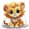 Adorable illustrated lion cub taking a bubbly bath, showcasing playful innocence and vibrant details.