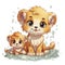 Adorable illustrated lion cub taking a bubbly bath, showcasing playful innocence and vibrant details.