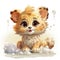 Adorable illustrated lion cub taking a bubbly bath, showcasing playful innocence and vibrant details.