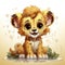 Adorable illustrated lion cub taking a bubbly bath, showcasing playful innocence and vibrant details.