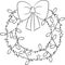Adorable illustration of a Christmas wreath, in black and white, perfect for children`s coloring book