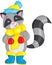 Adorable illustration of a cute little raccoon, dressed for winter, in color, for children`s book