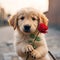 Adorable Image of a Cute Puppy with a Rose