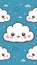 Adorable kawaii clouds cartoon on vibrant blue sky backdrop