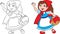 Adorable Kawaii before and after illustration of little red riding hood, in contour and color perfect for children`s coloring book