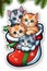 The adorable kittens curled up in a christmas stocking, on white background, cute stickers, 2D, fantasy, dreamy, animal design
