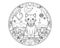 Adorable kitty coloring page with floral wreath in exquisite line