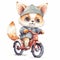 Adorable Knitted Kawaii Baby Animal Riding a Bike Watercolor Sketch for Children\\\'s Book.