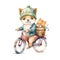 Adorable Knitted Kawaii Baby Dog on a Bike Watercolor Sketch for Children\\\'s Book.