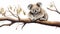 Adorable Koala Hanging on a Branch - Charming Wildlife Image with Cute Australian Marsupial on White Background.