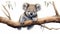 Adorable Koala Hanging on a Branch - Charming Wildlife Image with Cute Australian Marsupial on White Background.