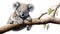 Adorable Koala Hanging on a Branch - Charming Wildlife Image with Cute Australian Marsupial on White Background.