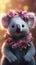 Adorable Koala Wearing a Lavender and Pink Headband in Colorful Animation Style .