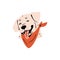 Adorable Labrador Retriever avatar. Cute fluffy puppy in bandana smiles, shows tongue. Happy dog muzzle. Amusing pup