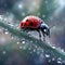 adorable ladybug covered in dew drops, intricate details, highly detailed