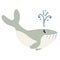 Adorable Lineless Blue Whale Clip Art. Water Animal Icon. Hand Drawn Cute Marine LIfe Motif Illustration Doodle In Flat Color.