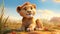 Adorable Lion in the Savannah Landscape - Playful and Delightfully Illustrative Depiction of the