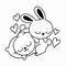 Adorable Little Bunny Couple Napping Coloring Page Doodle Illustration