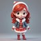 Adorable Little Girl Cartoon: Red-haired, Christmas-themed