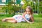 Adorable little girl happy outdoor at summer time