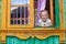 Adorable little girl looks out the window rural