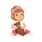 Adorable little girl playing with teddy bear, colorful character vector Illustration