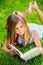 Adorable little girl reading book