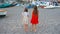 Adorable little girls on warm summer day in Positano town in Italy