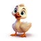 Adorable little gosling looked up with eyes in cartoon style. 3d rendered illustration of baby duck cartoon character
