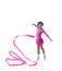 Adorable little gymnast dancing with ribbon