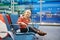 Adorable little preschooler girl traveling by plane