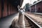 Adorable llama at train station waiting for the train. Generative AI