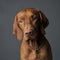 An adorable magyar vizsla looking seriously at the camera