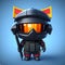 Adorable miniature plastic figurine of a tough cat in combat gear and helmet, AI generated