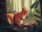 An adorable mischievous squirrel scurrying through the forest Cute creature. AI generation