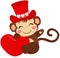 Adorable monkey with red hat and a red heart